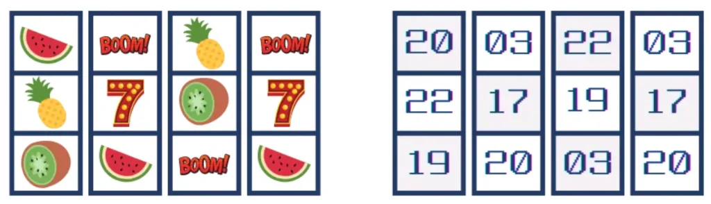 老虎機左玩家畫面,右機器內部